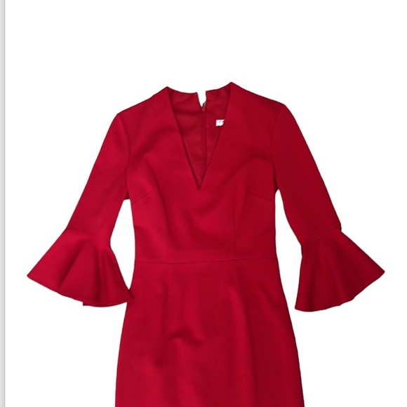 Trina Turk Red Lane V neckline bell sleeve sheath dress size fits like a 4 - Picture 11 of 13